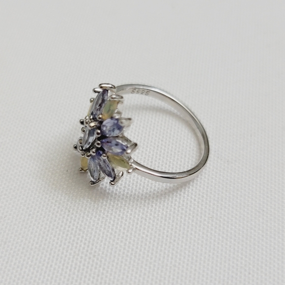 Genuine Tanzanite and Ethiopian Opal 925  Solid Sterling Silver Ring Size 7 - Picture 2 of 5
